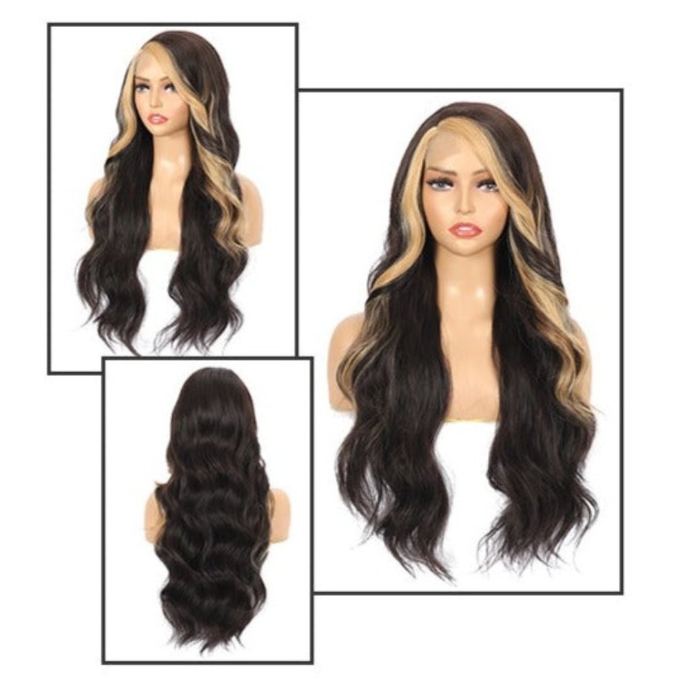 Black Wig with Blonde Highlight